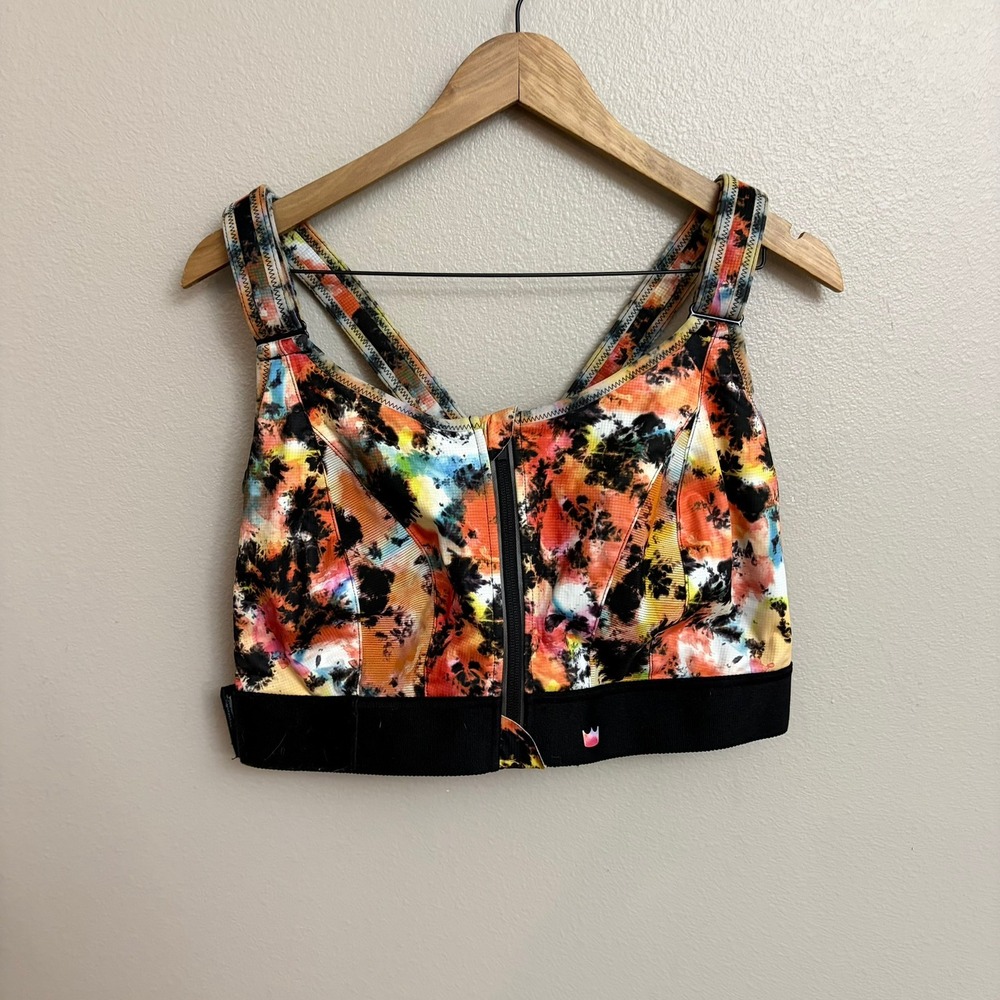 SHEFIT Multicolor Tie-Dye Front-Zip Sports Bra with Black Band
